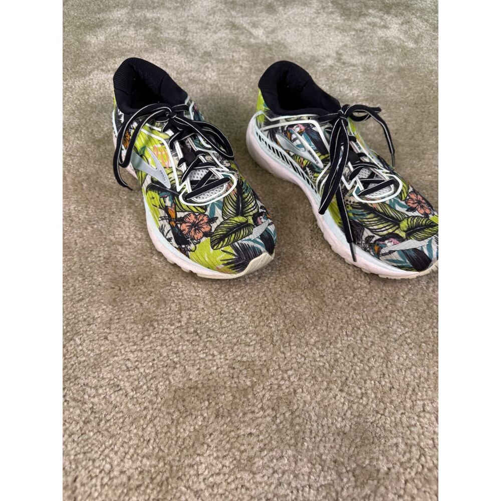 Brooks Women's Athletic Running Shoes in Black, White, Green Floral Print